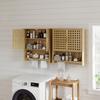 Bamboo Bathroom Wall Cabinet, 2 Slatted Doors, Open Compartment, Adjustable Shelf, Natural Wood