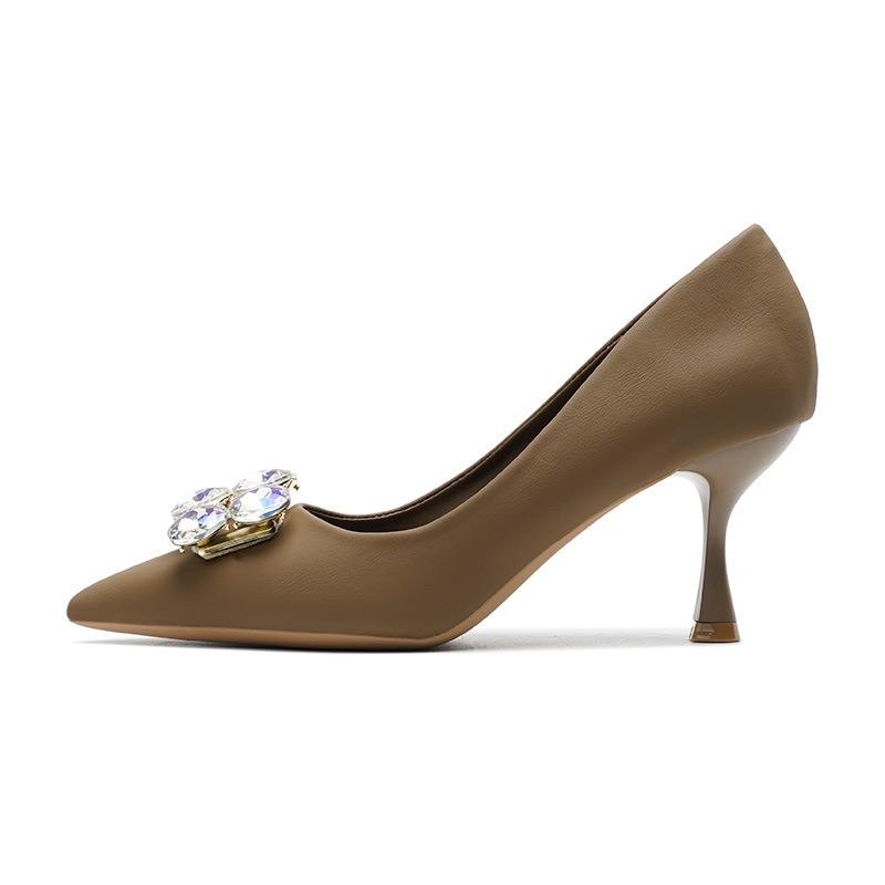 -Rhinestone high heels women's thin heels women's spring and summer casual fashion pointed single shoes