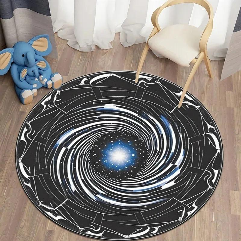 Galaxy Vortex Holographic Horizon Round Carpet, Metaverse Simulated Sci-Fi, Game Room Carpet, Computer Desk & Chair Floor Mat