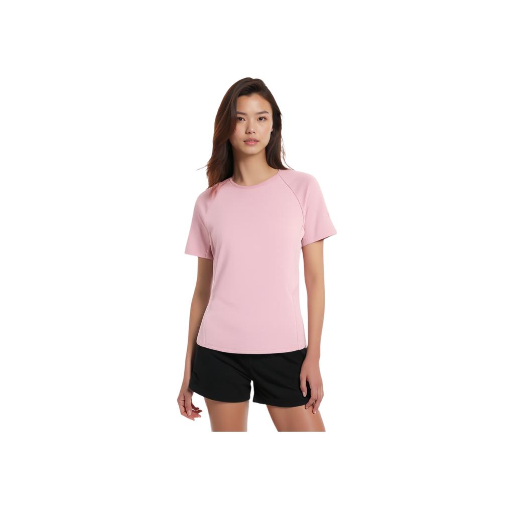 Anta Outdoor-Serie Einfarbiger Rundhals-Pullover Gestricktes Kurzarm-Raglan-T-Shirt Damen Oberteile Zartrosa 162420111-1