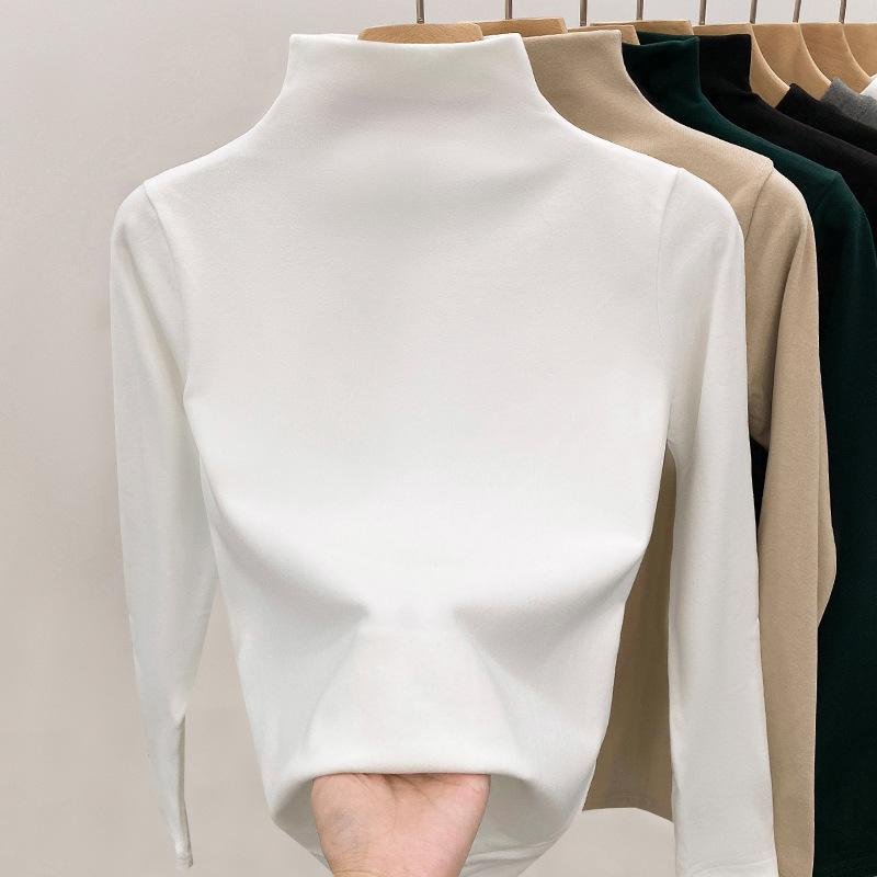 

Базовая рубашка с полуводолазкой для женщин на осень и зиму, новая простая однотонная облегающая внутренняя водолазка с длинными рукавами S белый