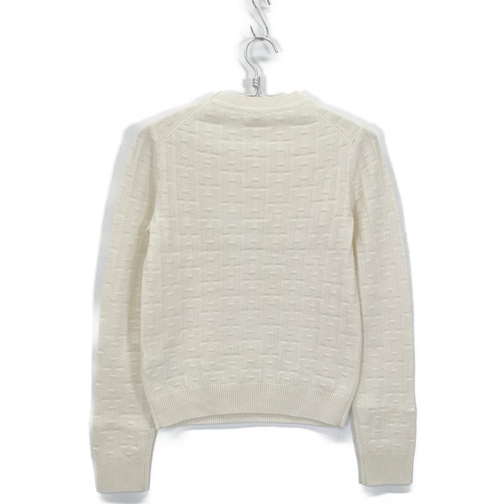 HERMES 23 Stainless Steel Ivory Wool H-Jacquard Crew Neck Long Sleeve Knit Pullover tops 36 IvoryUsed