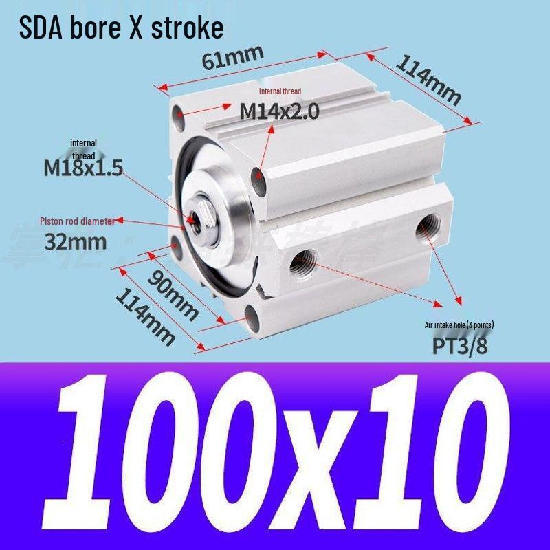 SDA Mini Pneumatic Cylinder, High Thrust, Thin Type, Bore Sizes 20/25/32/40/50