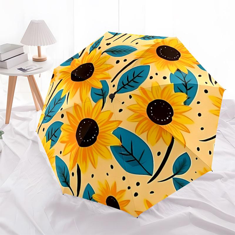 1pc Sunflower Pattern Automatic Open/Close Umbrella Compact Folding Umbrella, All-Season Portable Umbrella for Women/Men F1124016