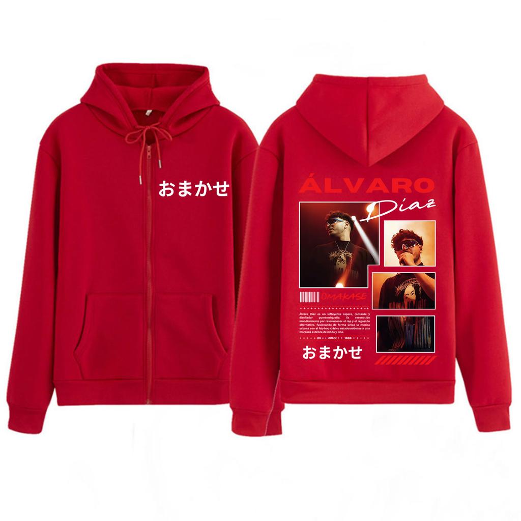 Alvaro Diaz Omakase Sudadera con Cremallera Estampado de Gira de Álbum para Hombre Mujer Sudaderas de Moda Chaqueta Casual Hip-hop con Cremallera Ropa Urbana