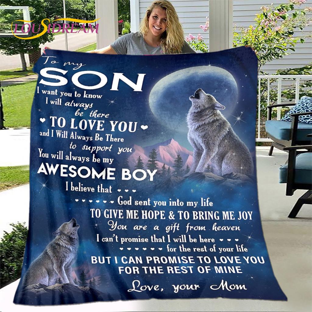 To My Son Plush Lion Wolf Eagle Dragon Quilt Blanket,Flannel Blanket Throw Blanket for Living Room Bedroom Bed Sofa Gift for Son