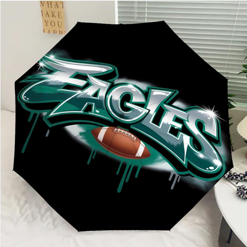 Philadelphia Eagles LOGO Print Automatic Umbrella, 8 Rib Iron Frame, Plastic Handle, Suitable for Outdoor Travel &Daily , Ideal Gift