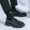 Fashion Retro Office Shoe Men Glossy Casual Shoes Breathable Leather Loafers Driving Moccasins Comfortable Slip On Black