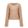 Autumn Tassel Decor Long Sleeve Loose Knit Sweater - European & American Fashion Style for Women
