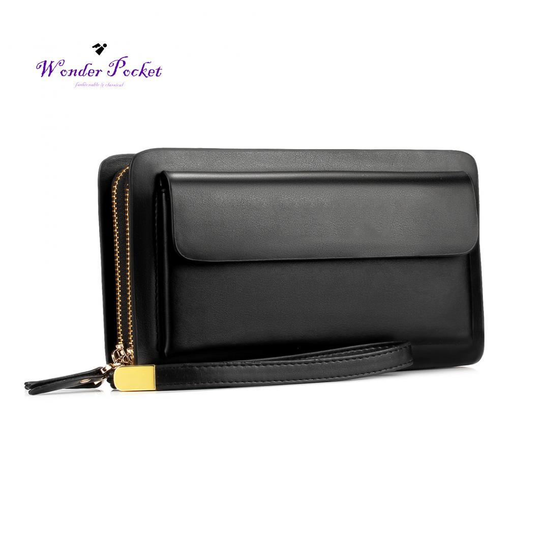 

Чудо-карманный мужской кошелек из искусственной кожи с двойной молнией, кошелек с держателем для денег, сумка-клатч с зажимом чёрный
