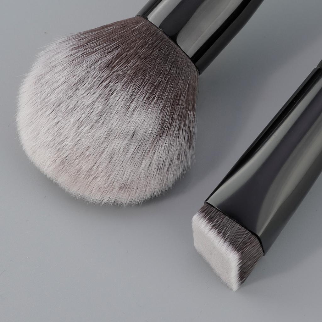 2 All-black Flame Brushes, Loose Powder Brushes + Square Foundation Brush, Makeup Brush Set, Blush Brush, Grooming Brush, Beauty Brush.
