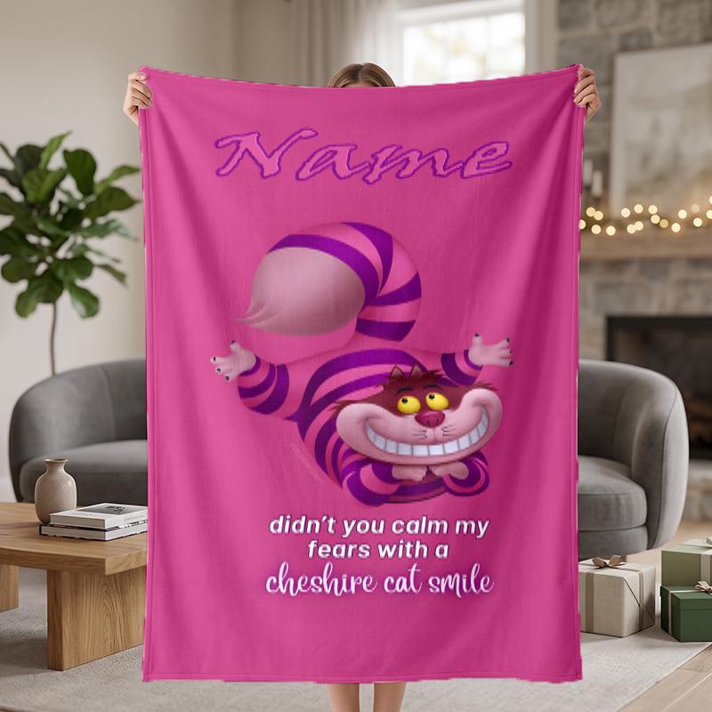 Cheshire Cat Custom Flannel Blankets Soft Warm Cozy Throws for Home Decor Holiday Gifts