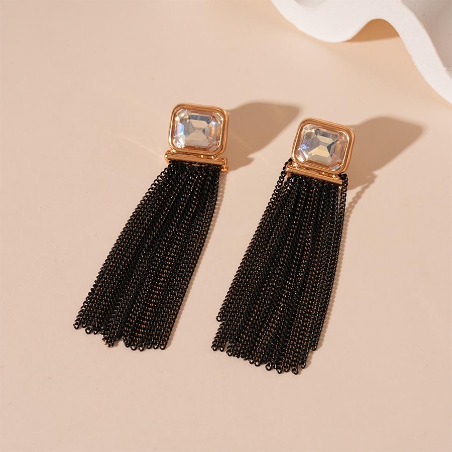 Personalized dark wind diamond chain fringed silver needle earrings earrings