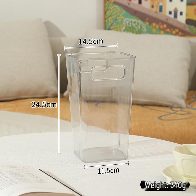 Acrylic Transparent Flower Bucket - Large Square French Vase for Fresh Flowers and Deep Water Arrangements