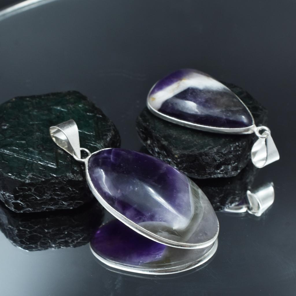 Amethyst Oval-Pear 925 Silver Pendant Healing Stone 87.65 Ct CERTIFIED Gemstone AR-1739-S