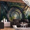 Verzauberter Wald Torbogen Wandteppich Wandbehang Fantasy Natur Wald Tunnel Kunstdruck Dekoration für Wohnzimmer Böhmisches Schlafzimmer