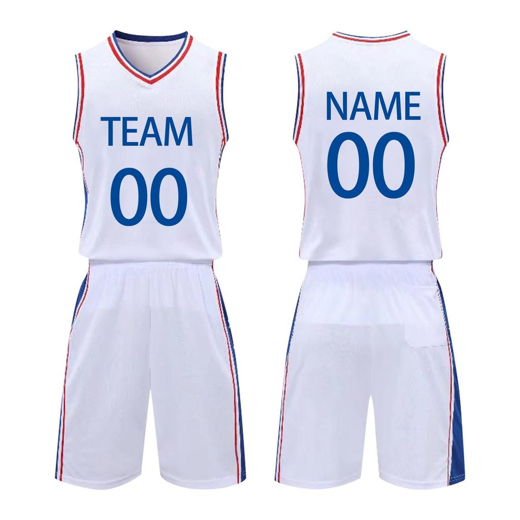 Men's Sleeveless V Neck Basketball Uniform Set Athletic Team Sportswear with Striped Side Panel Design for Training