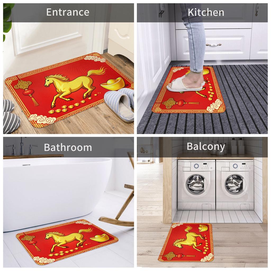 2026 Red Horse Pattern New Year Gift Door Floor Kitchen Bathroom Mat Anti-Slip Outdoor  Doormat Living Room Entrance Carpet Rug