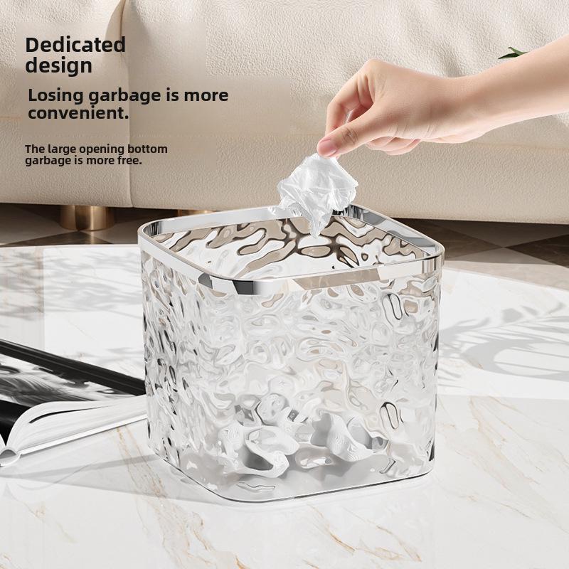 Mini Desktop Trash Can with Spring Cover and Glacier Design