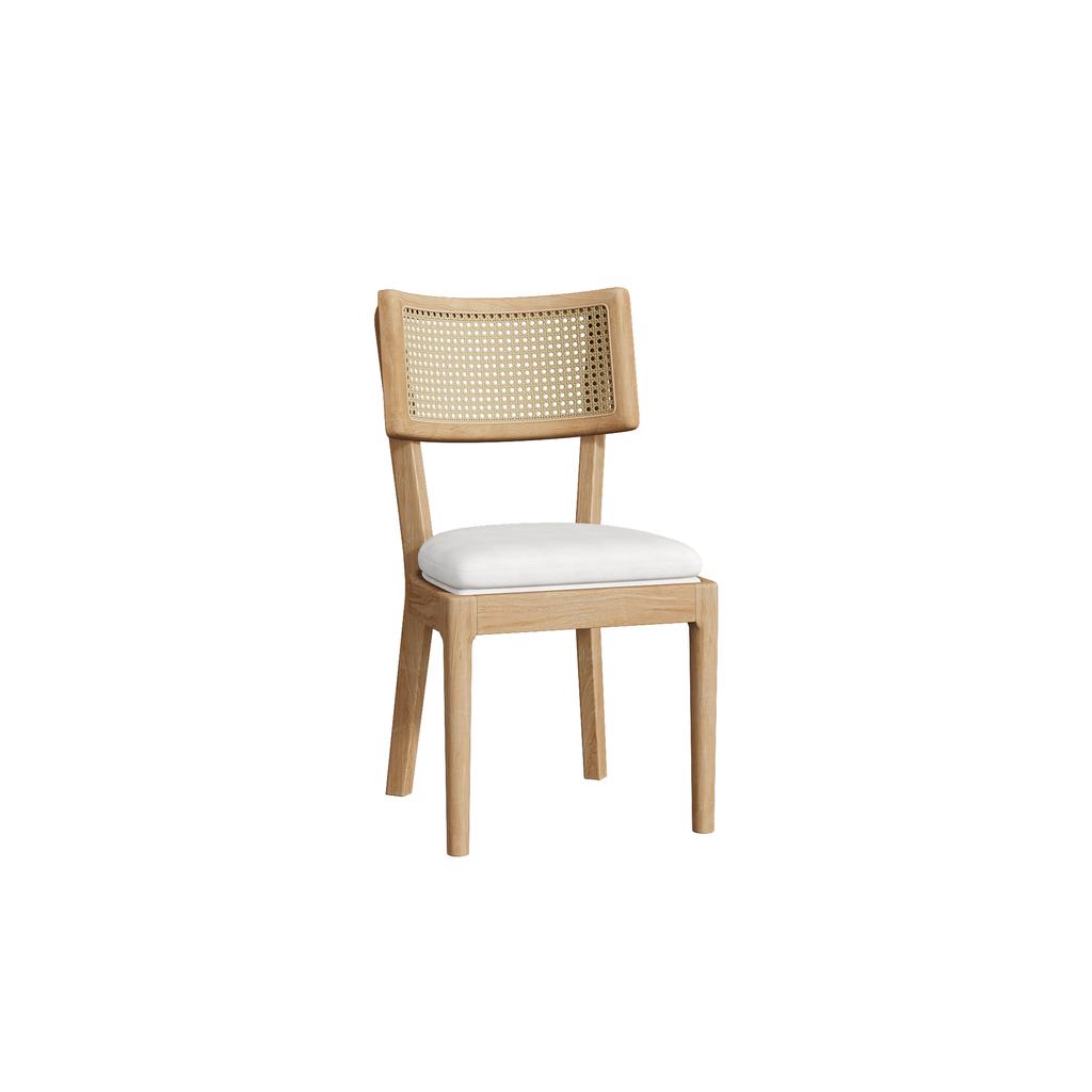 4 Dining Chairs Made of Solid Wood with Rattan Backrests, Comfortable and Breathable, Suitable for Dining Room, Cafés, Modern Style, Linen, Wood Color