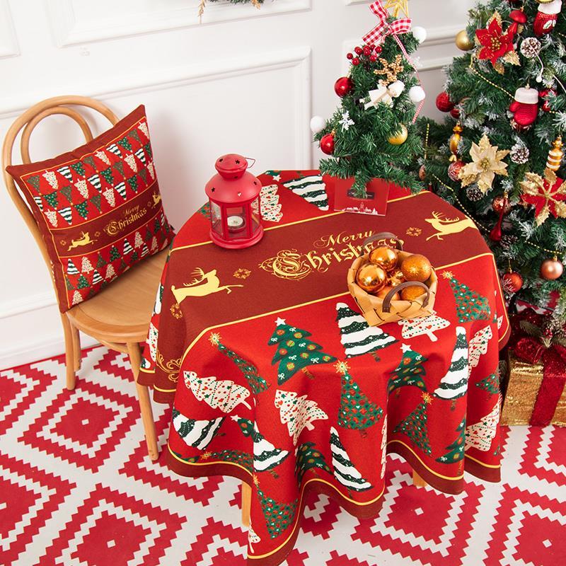 Multi-purpose Christmas Cotton and Linen Tablecloth Small Round Table Long Table Cover Cloth Festive Red New Year Atmosphere Tea Table Cloth