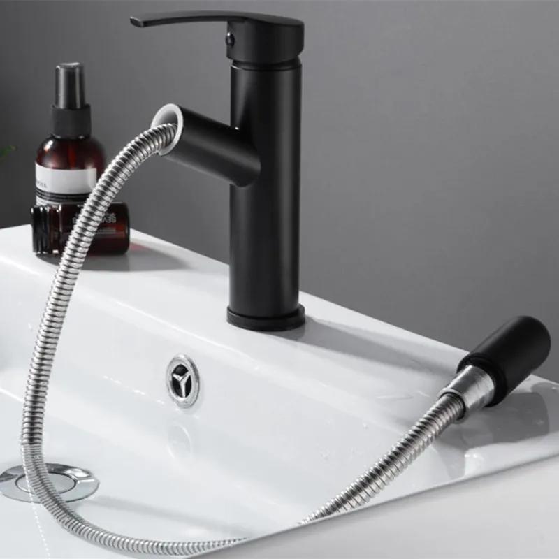 Bathroom Basin Faucet Single Handle Single Hole Mixer Tap Deck Mounted Hot and Cold Tap Pull Out Faucet Washbasin Mixer Tap