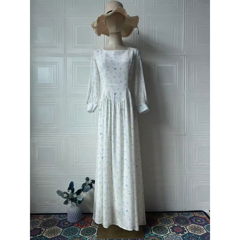 

Мода Новое поступление Модный принт Квадратный воротник Длинный рукав Платье на шнуровке Платье с принтом и квадратным вырезом Light blue S