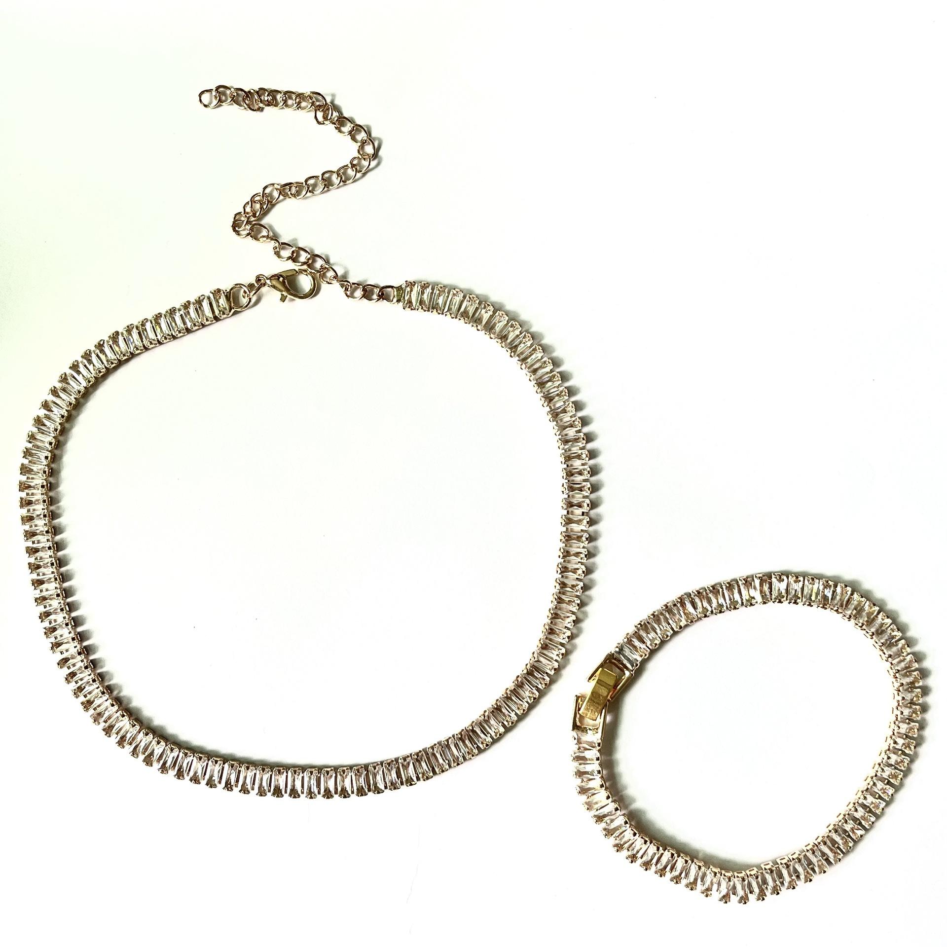Wind Solid Color Retro Colored Diamond Zircon Inlaid Temperament Necklace Bracelet Jewelry Set Generation