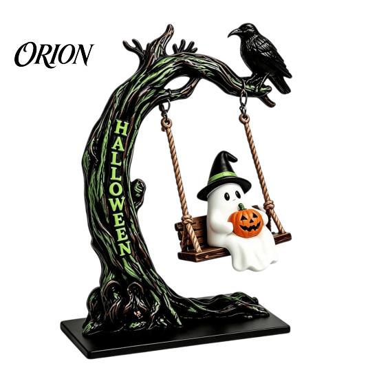 Realistic Wind Swaying Figures Halloween Swinging Ghost on Tree Figurine, Resin Swing Statue, Weatherproof Garden Statues Reading Ornament,