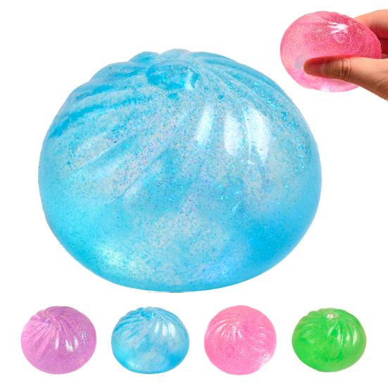 Glitter Dumpling Sugar Stress Ball Clear Steamed Bun Squeeze Fidget Toy Stretchy Decompression Simulation Dough Ball Desk Toy