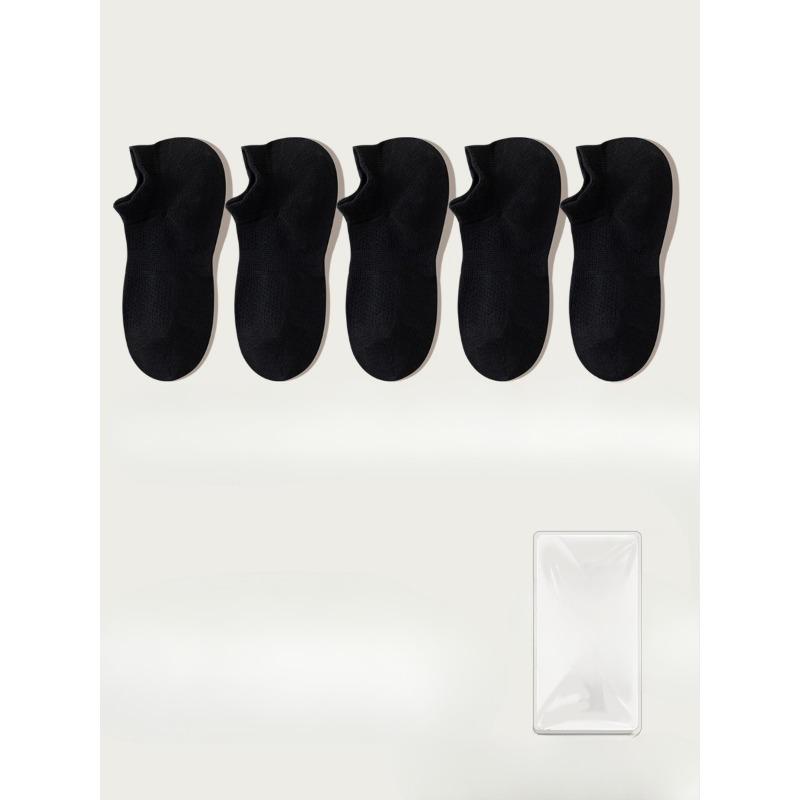 5 Pairs of Women's Summer Thin Style Versatile Solid Color Mesh Breathable 7A Antibacterial Deodorant Boat Socks