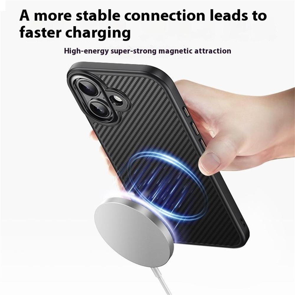 For iPhone 17 Magnetic Case Compatible with MagSafe Carbon Fiber Texture PC + TPU Cover