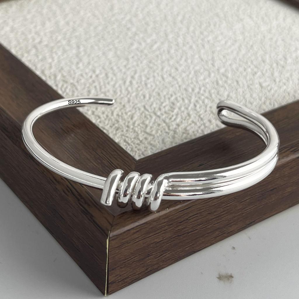 Bracciale Retro 100% Argento Sterling 925 per Donne Uomini Vintage Fatto a Mano Stretto a Barra Regalo di Compleanno