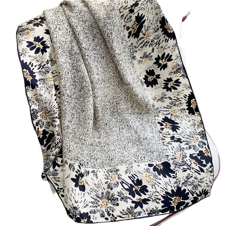 [Art Flowers] Silk Scarf Silk Square Scarf 90Cm Simple Color Matching Shawl Atmospheric Handmade