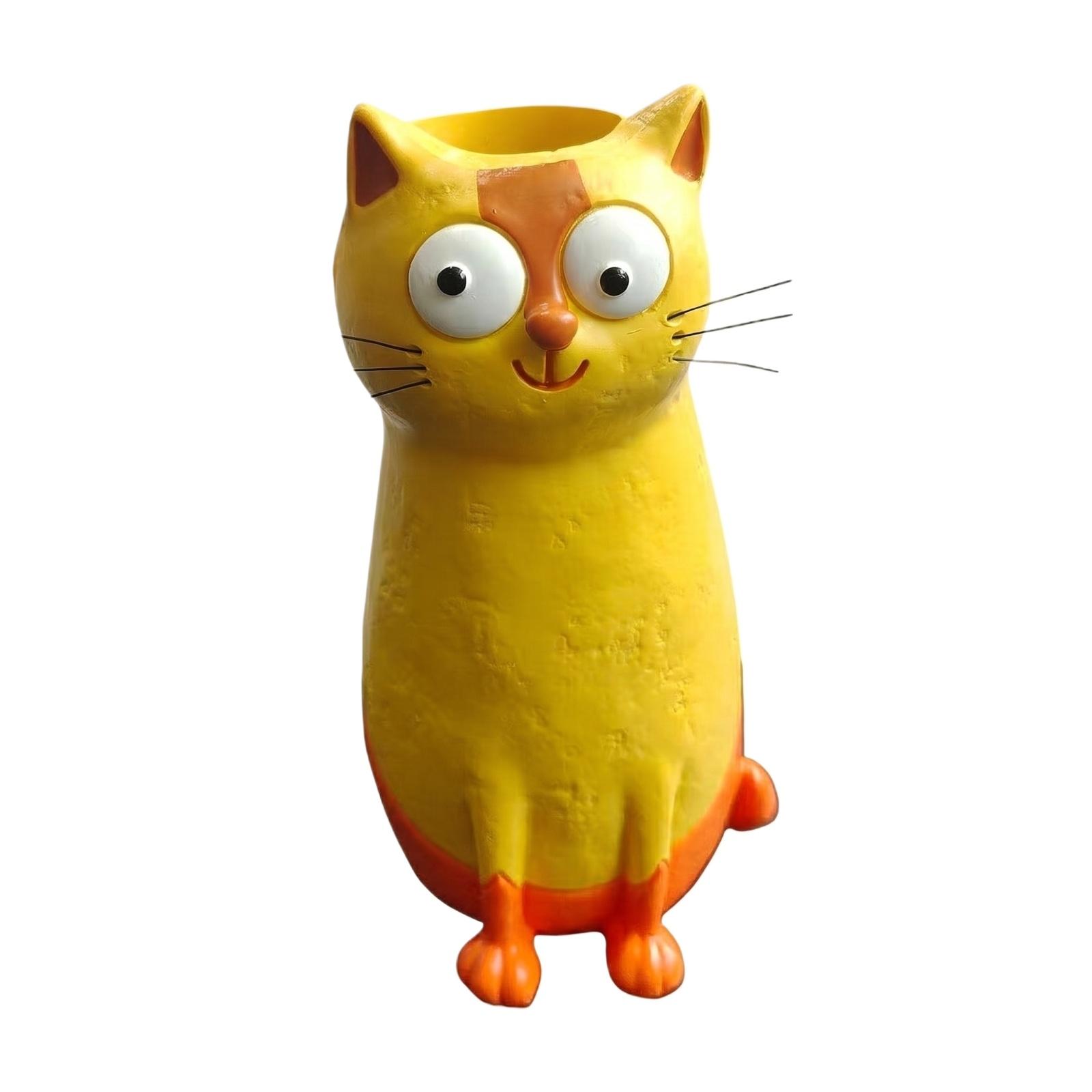

Handcrafted Ceramic Cat Vase Decorative Flower Pot with Whiskers and Textured Surface for Home Office Tabletop Ornament One Size жовтий
