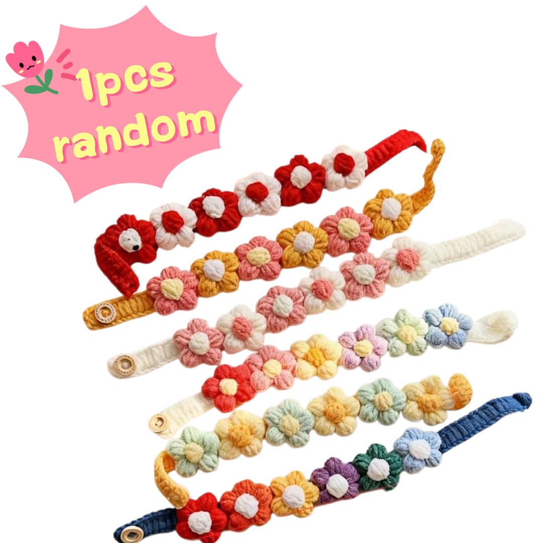 

1pcs random Handmade Pet Collars with 3D Yarn Flowers – Adjustable for Cats & Small Dogs, Vibrant Durable