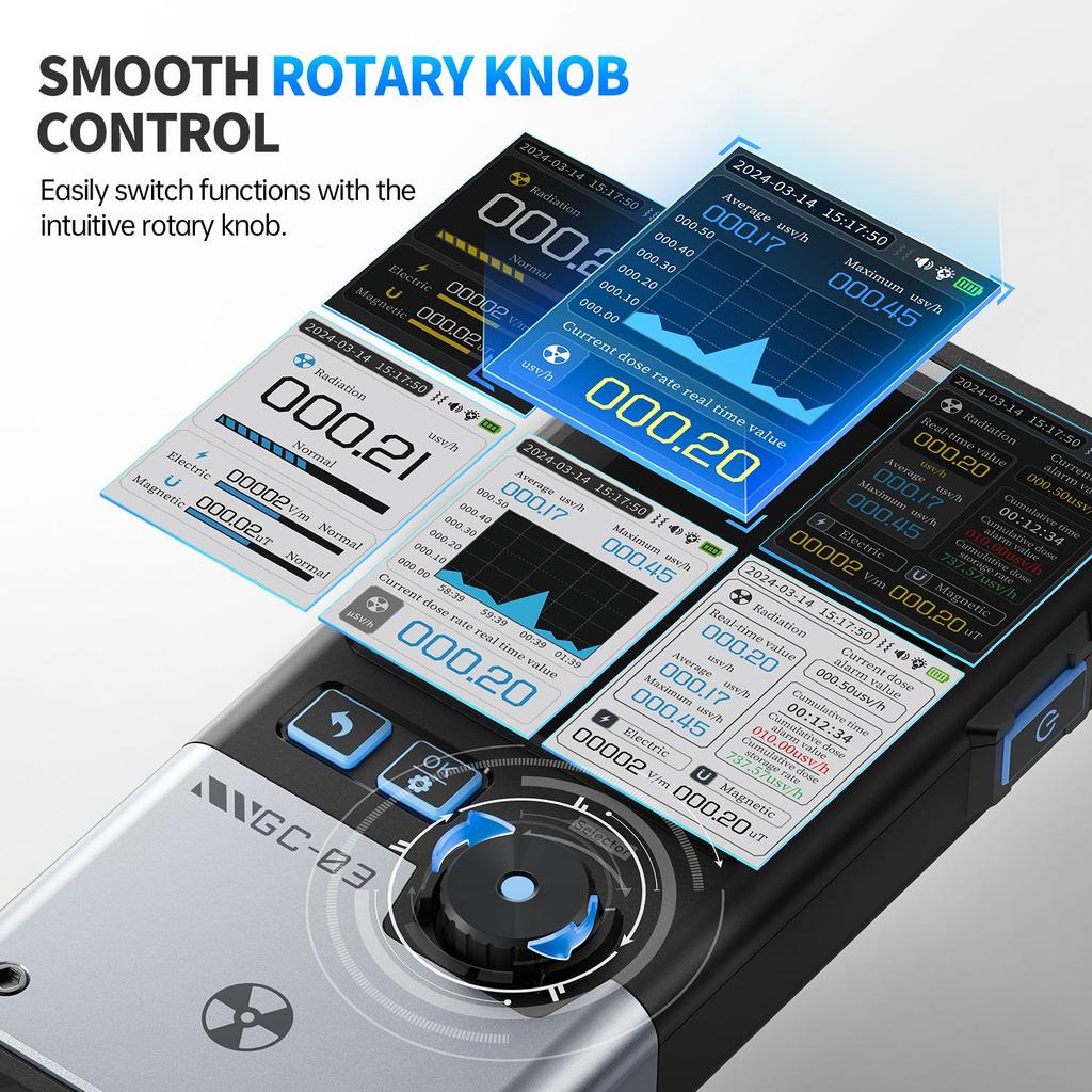 FNIRSI GC-03 Detector de Radiații Electromagnetice 3-ÎN-1, Intensitatea Câmpului Electric și Magnetic, Putere RF, NR+EF+MF Monitor de Temperatură