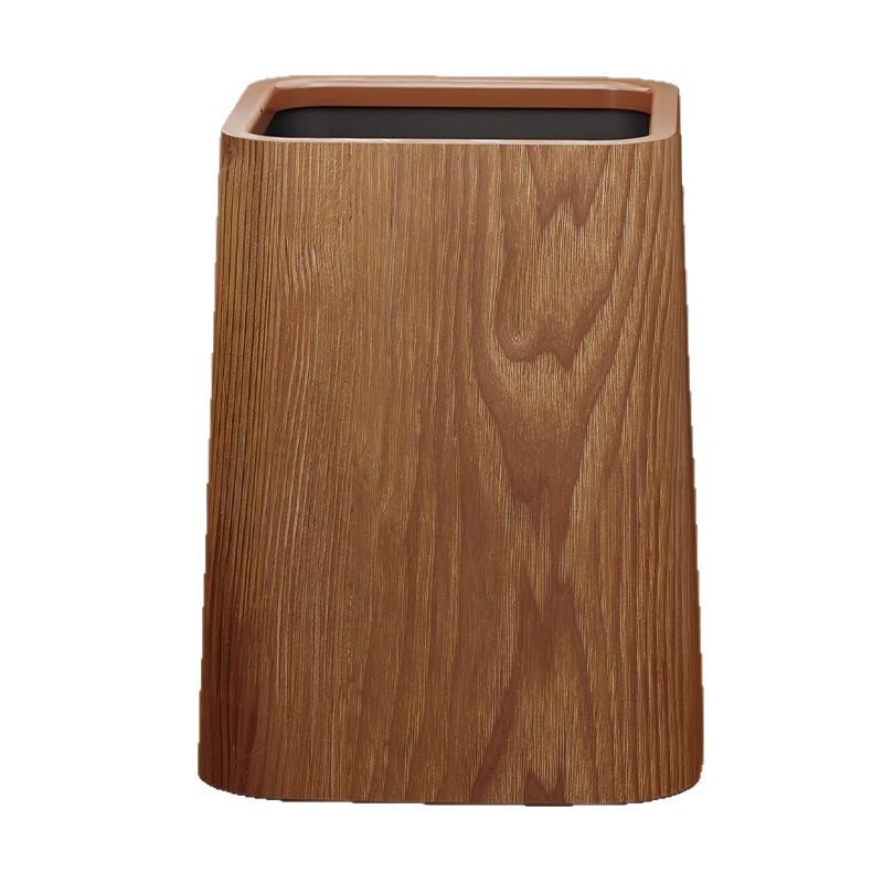 Wood Grain Trash Bin Vintage Creative Bedroom Kitchen New Chinese Style Hotel Large Bathroom Wastebasket