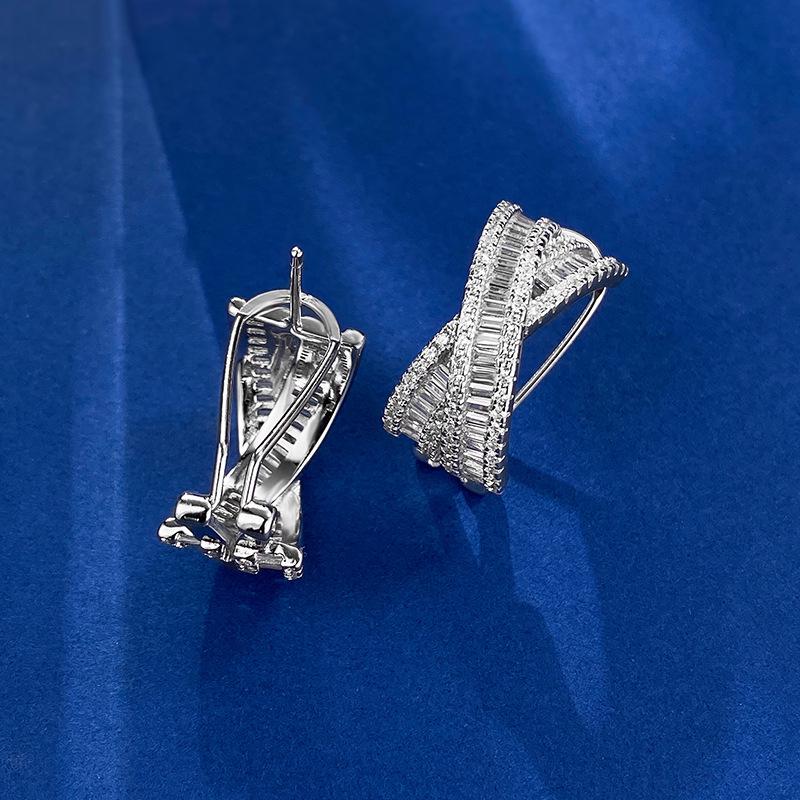Hui Zhi Yi S925 Silver Emerald Cut Pave Diamond Ear Cuffs & Layered Stud Earrings
