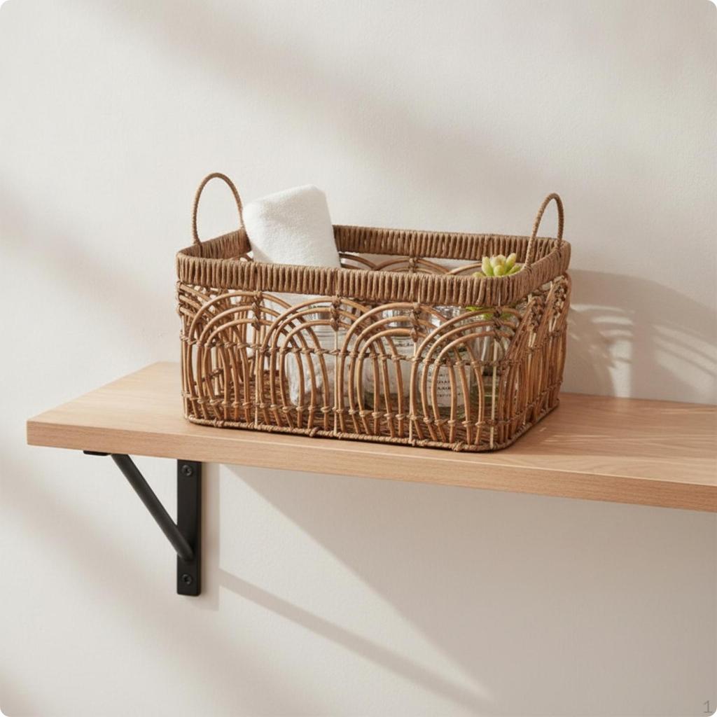 Storage Basket with Handles ImitationRattan Woven Organizer Rectangular for Lavatory,