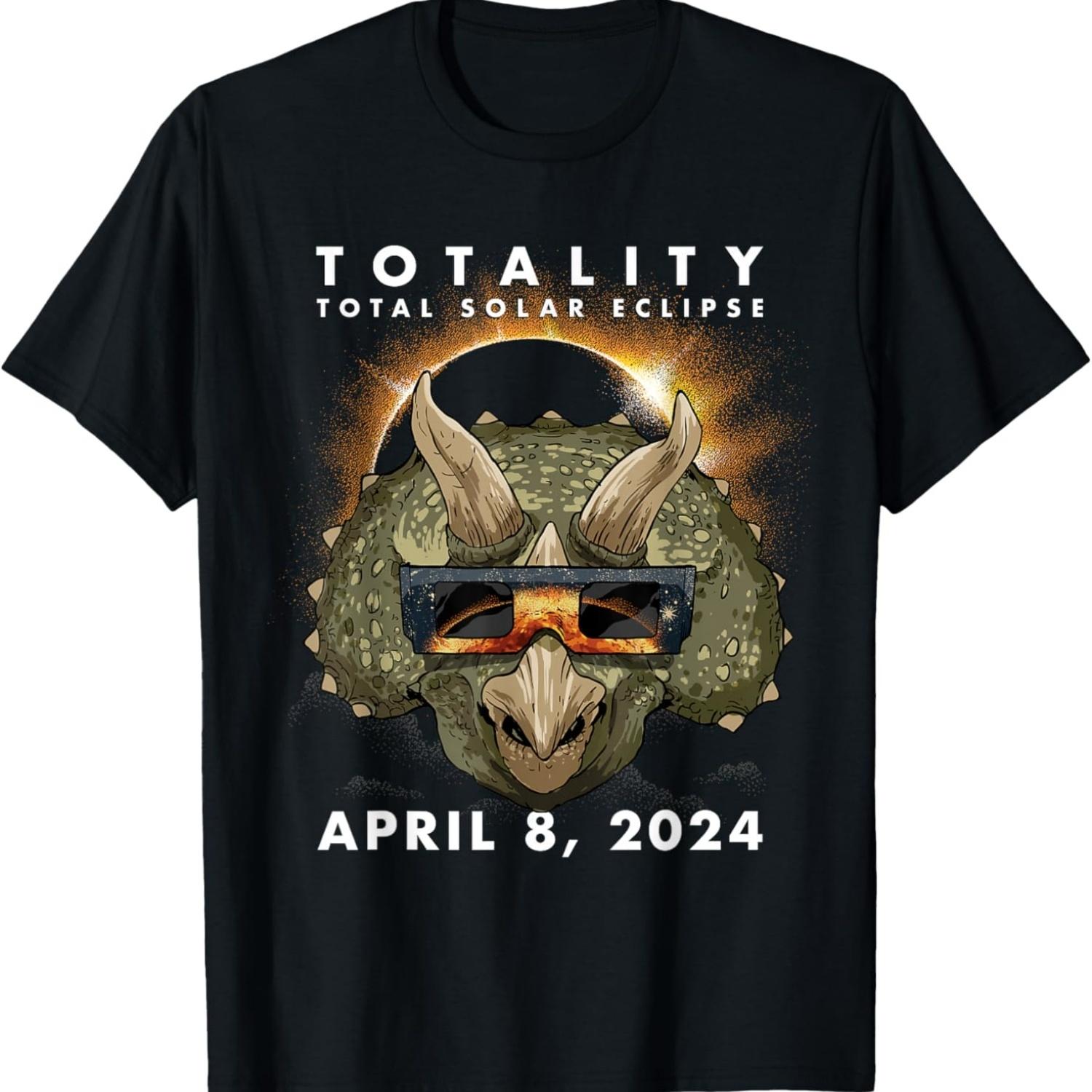 Solar Eclipse Shirt 2024 Triceratops Wearing Eclipse Glasses T-Shirt S чёрный