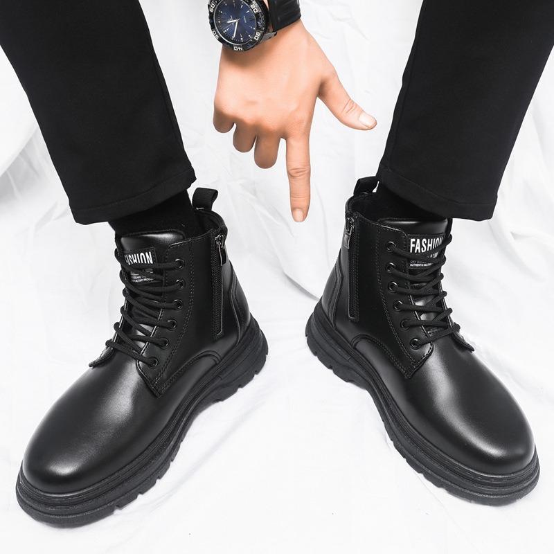 Large size Martin boots men's side zipper autumn fashion trendy men's outdoor black medium top short boots tooling boots