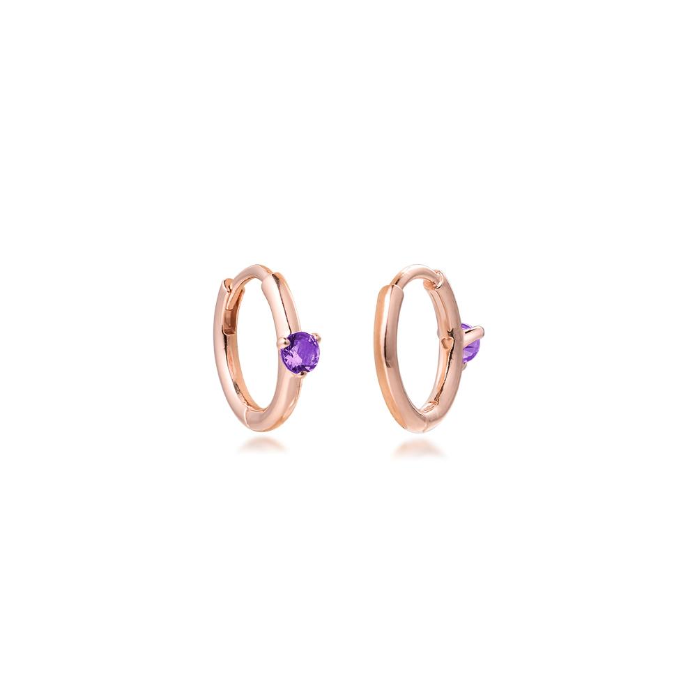 100% Real 925 Sterling Silver Purple Solitaire Huggie Hoop Earrings for Women Ear Rings Fashion Jewelry Pendientes