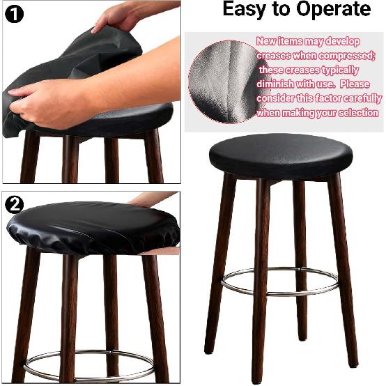 Round Seat Covers for Stools with Elastic - 2-Pack Black Bar Stool Seat Covers Universal Washable Fit for 14-16 Inch Round Stool Chair Cover