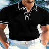 Men's Summer Black Ribbed Knit Polo Shirt Contrast Trim Short Sleeve Slim Fit Golf Shirt