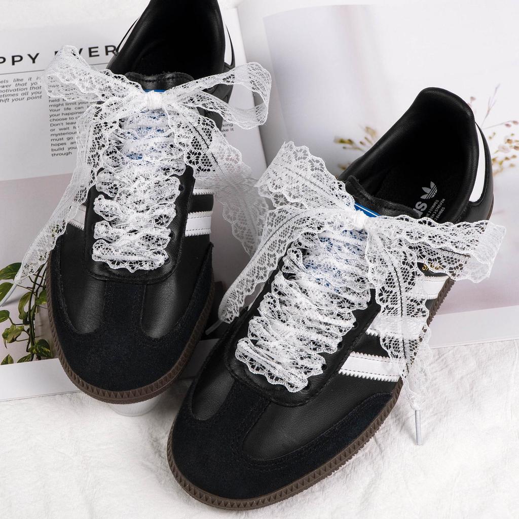 Ballet Style Silk Shoelaces with Lace Trim - Colorful & Cute Girly Accessories for German Training Shoes (1 Pair)