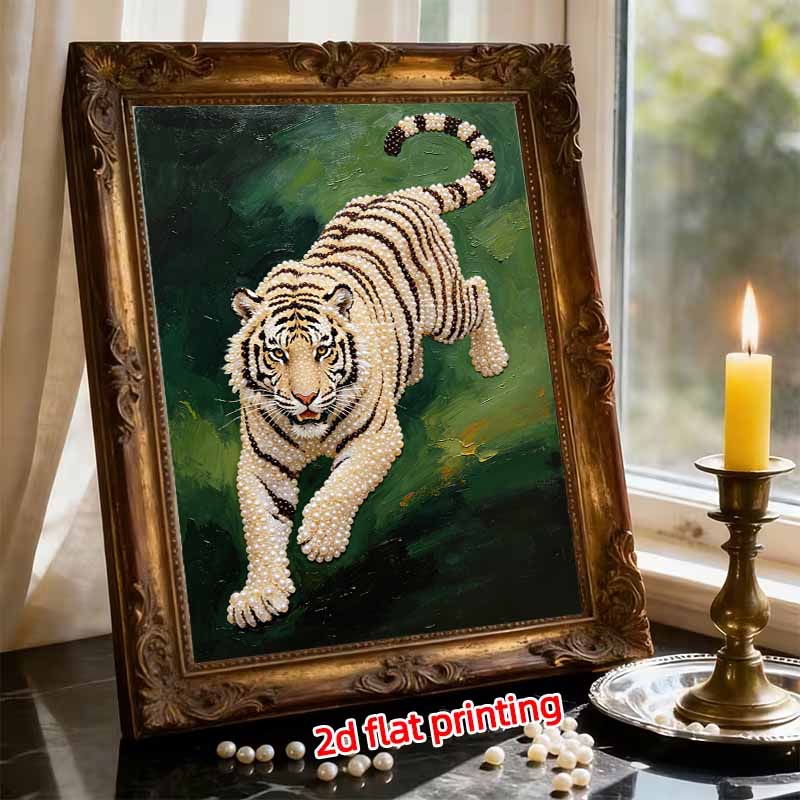 5D Pearl Kit Tiger Design DIY Rhinestone Art for Home Wall Decoration Stress Relief Handmade Gift Frameless