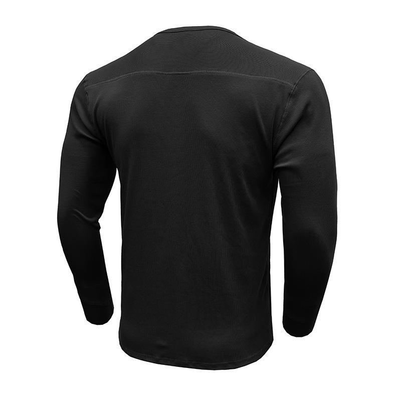 Mens Long Sleeve Crew Neck Fitted Casual Solid Henley T Shirt Top
