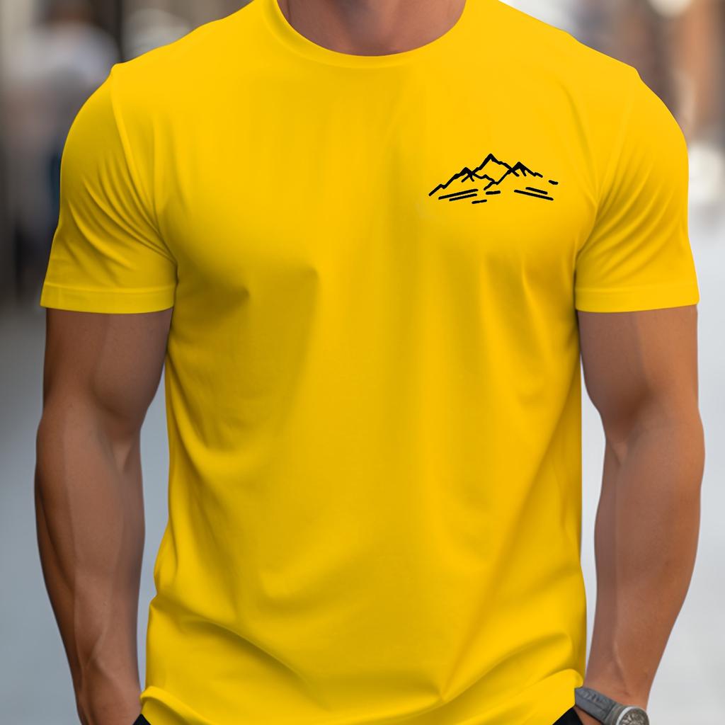 Summer Round Neck 3D Mountain Pattern Print T-shirts Fashionable Casual Short Sleeved Men's T-shirts