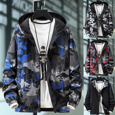 Mens  Casual Camouflage Printing Plus Size Hoodie Two-sided Wear Thin Coat
